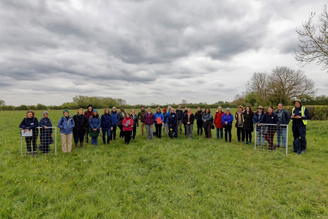 Photo of Some of the staff from the School of Environment, Earth and ecosystem Sciences (Open University) at Ducklington Mead. Photo: Mike Dodd